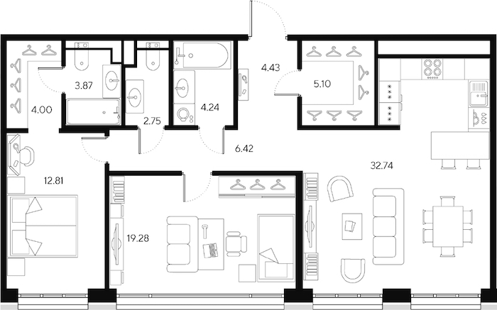 2-комнатная квартира 95.64 м², 6/9 эт., ЖК «LEGENDA Большой 67»